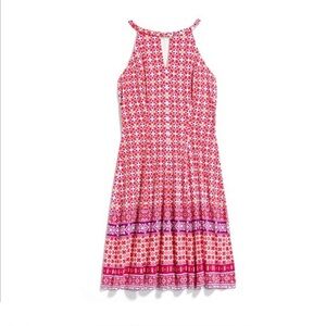 Wisp Cyndi Dress - Braided Neckline - Coral & Purple Pattern - Size 14